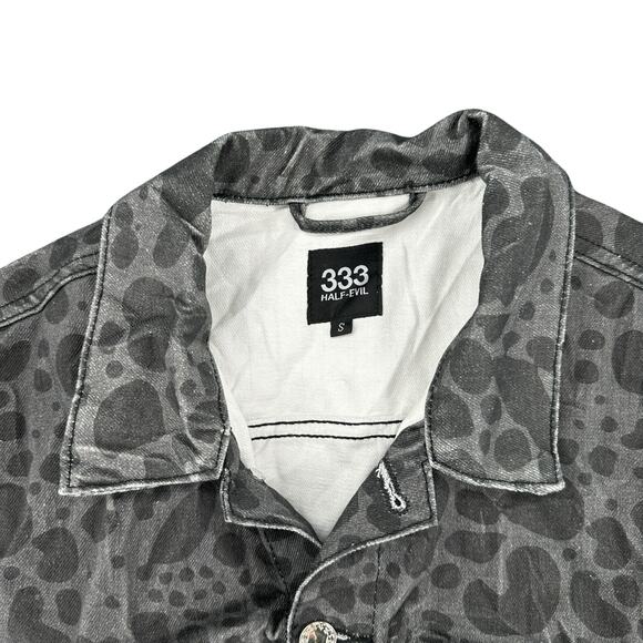 Half Evil 333 Men's Black and Gray Spotted Denim Jacket Retro Streetwear Small - Picture 3 of 6